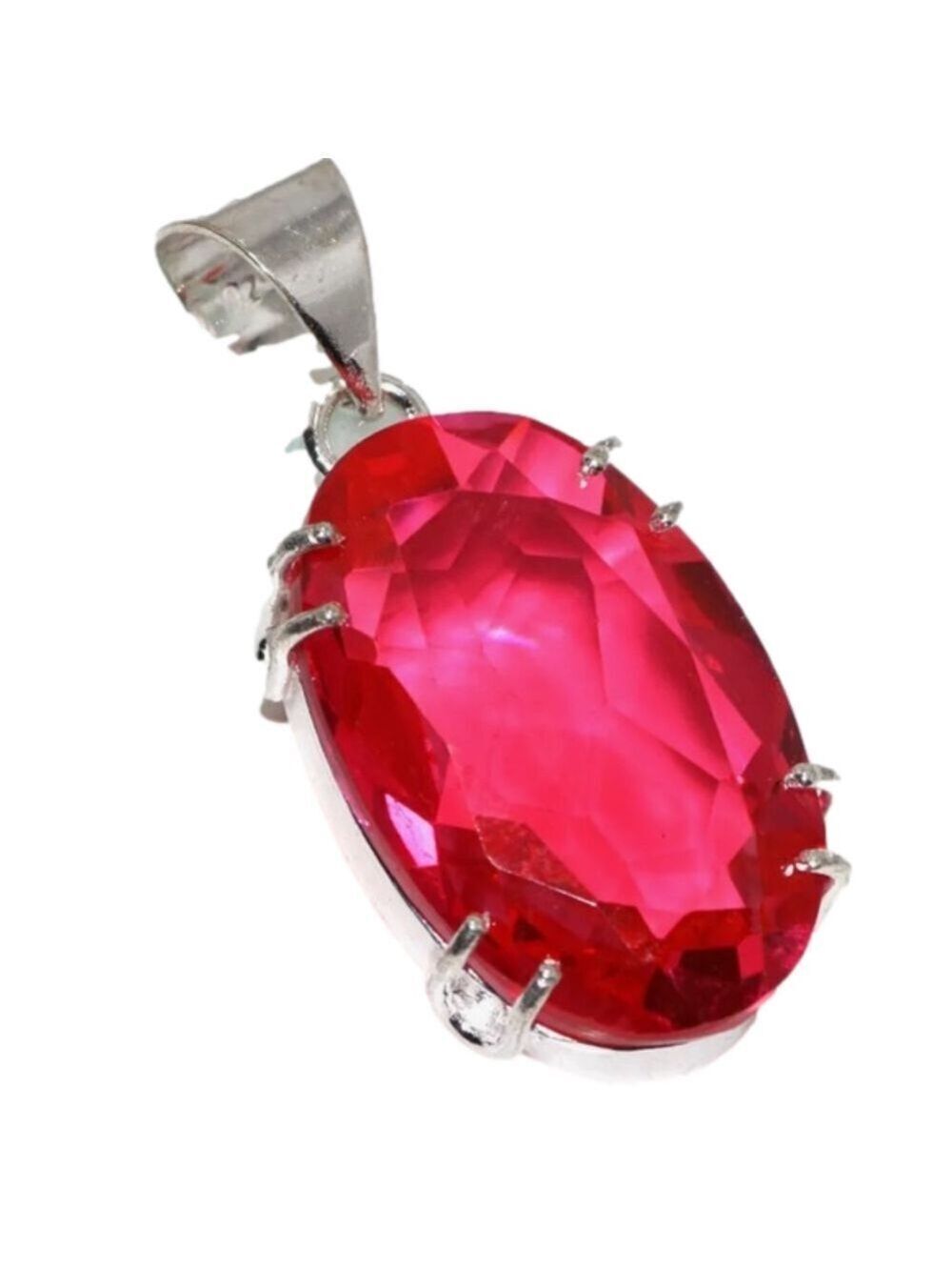 Sterling Silver Pink Topaz Pendant 20 Inch Sterling Silver Snake Chain